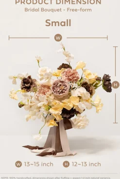 Small Free-Form Bridal Bouquet in Earth Brown & Butter Yellow | Clearance