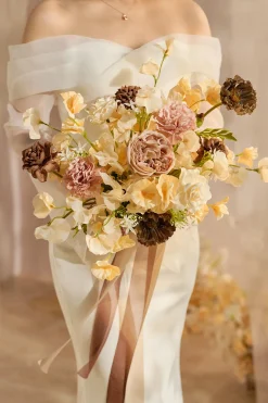Small Free-Form Bridal Bouquet in Earth Brown & Butter Yellow | Clearance