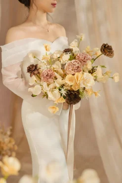 Small Free-Form Bridal Bouquet in Earth Brown & Butter Yellow | Clearance