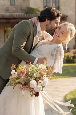 Small Free-Form Bridal Bouquet in Powder Pink & Olive Green | Clearance