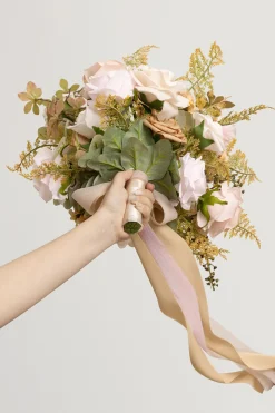 Small Free-Form Bridal Bouquet in Powder Pink & Olive Green | Clearance