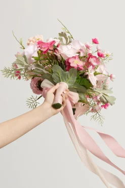 Small Free-Form Bridal Bouquet in Powder Pink & Berry Pink & Cream