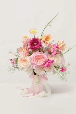 Small Free-Form Bridal Bouquet in Powder Pink & Berry Pink & Cream