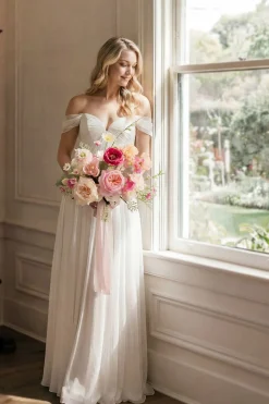 Small Free-Form Bridal Bouquet in Powder Pink & Berry Pink & Cream