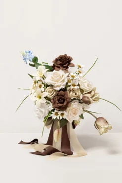 Small Free-Form Bridal Bouquet in Earth Brown & Tawny Beige | Clearance