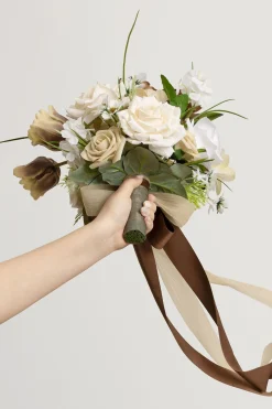 Small Free-Form Bridal Bouquet in Earth Brown & Tawny Beige | Clearance