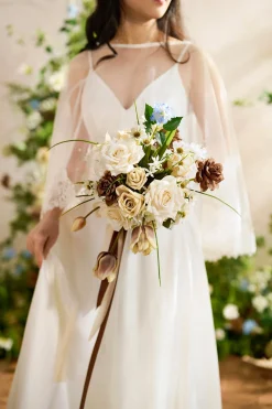 Small Free-Form Bridal Bouquet in Earth Brown & Tawny Beige | Clearance
