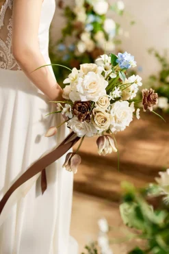 Small Free-Form Bridal Bouquet in Earth Brown & Tawny Beige | Clearance