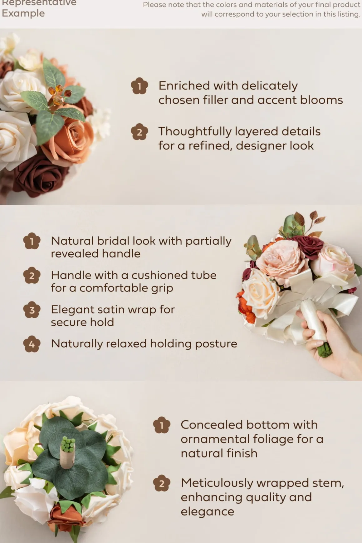 Small Free-Form Bridal Bouquet in Organic Sand Beige Elegance | Clearance
