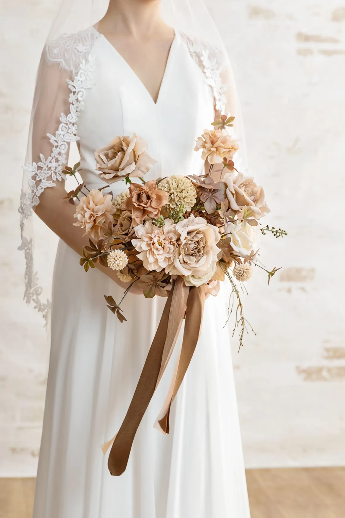 Small Free-Form Bridal Bouquet in Organic Sand Beige Elegance | Clearance