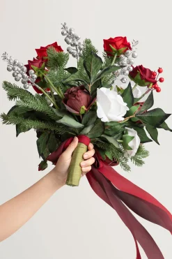 Small Free-Form Bridal Bouquet in Christmas Red & Sparkle
