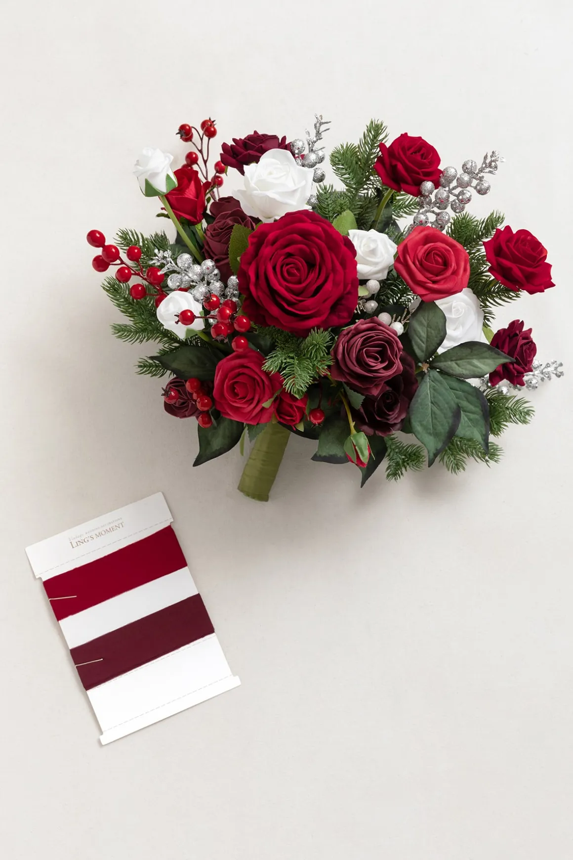 Small Free-Form Bridal Bouquet in Christmas Red & Sparkle