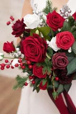 Small Free-Form Bridal Bouquet in Christmas Red & Sparkle