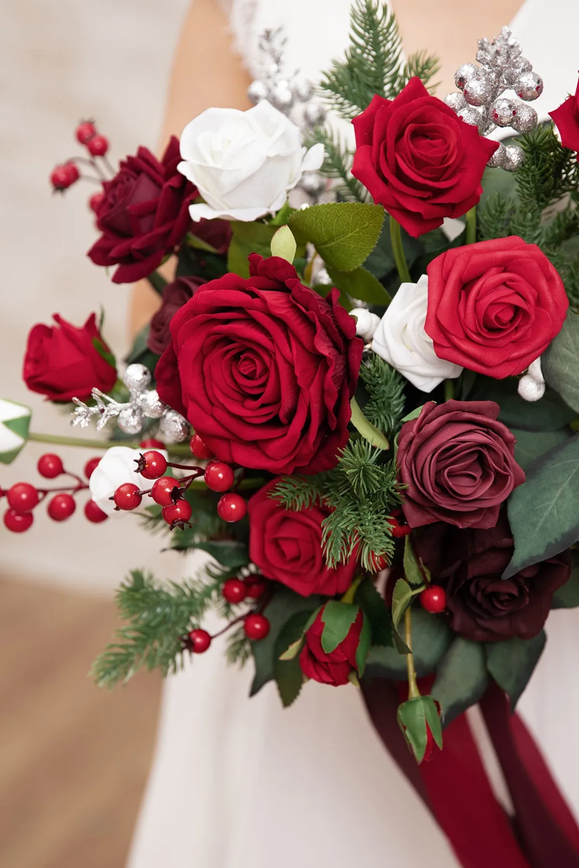 Small Free-Form Bridal Bouquet in Christmas Red & Sparkle