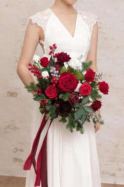 Small Free-Form Bridal Bouquet in Christmas Red & Sparkle