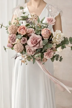 Small Free-Form Bridal Bouquet in Dusty Rose & Cream | Clearance