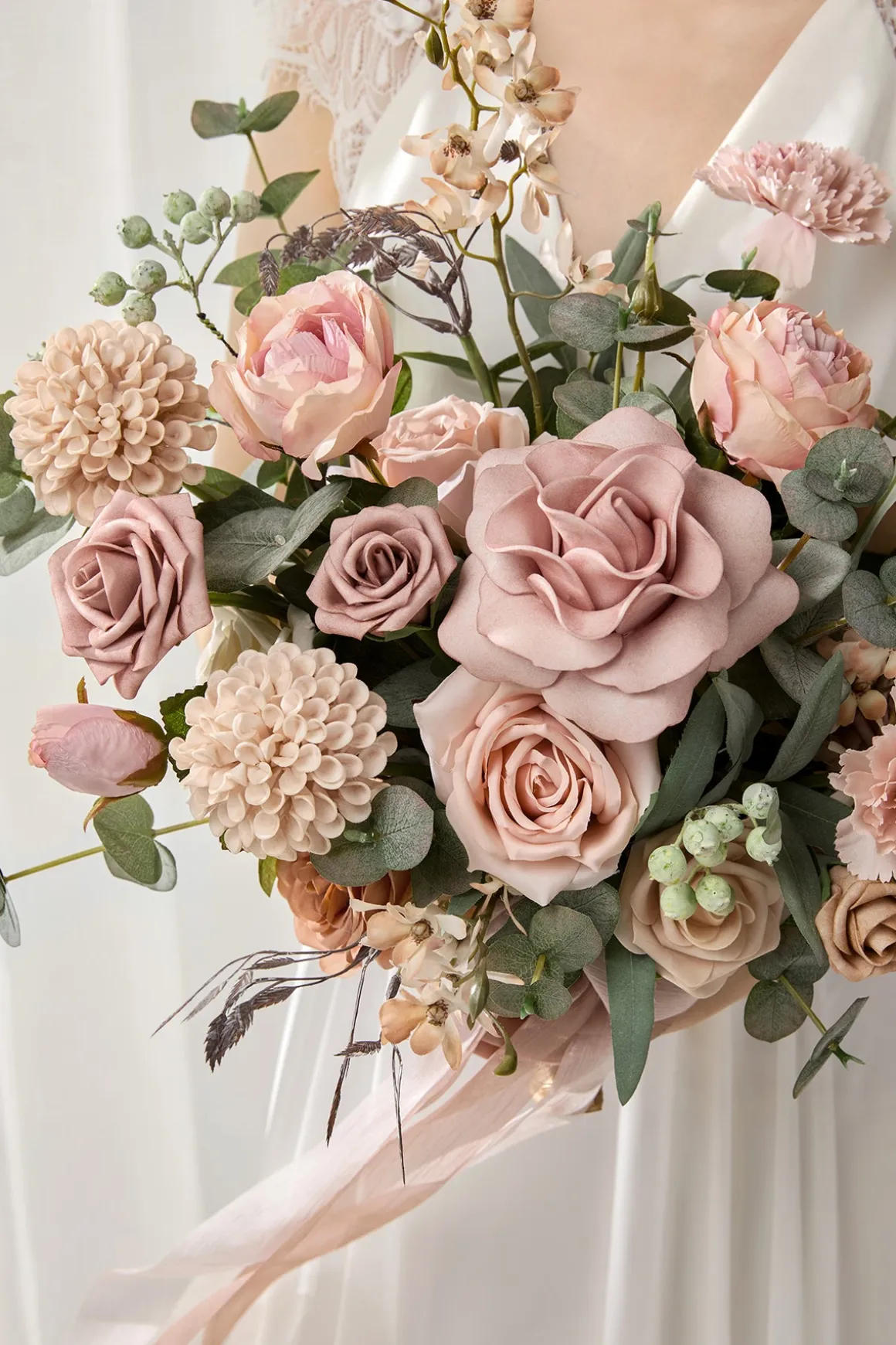 Small Free-Form Bridal Bouquet in Dusty Rose & Cream | Clearance