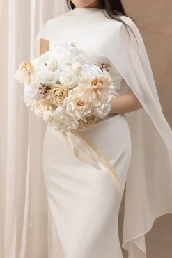 Small Round Bridal Bouquet in Tawny Beige & Sand Beige | Clearance