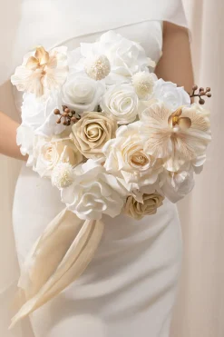 Small Round Bridal Bouquet in Tawny Beige & Sand Beige | Clearance