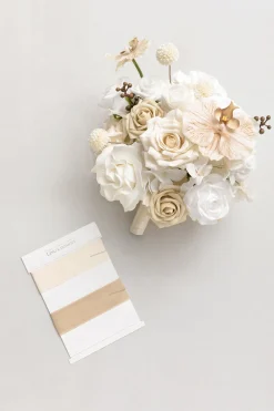 Small Round Bridal Bouquet in Tawny Beige & Sand Beige | Clearance