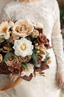Small Round Bridal Bouquet in Caramel & Walnut Brown | Clearance