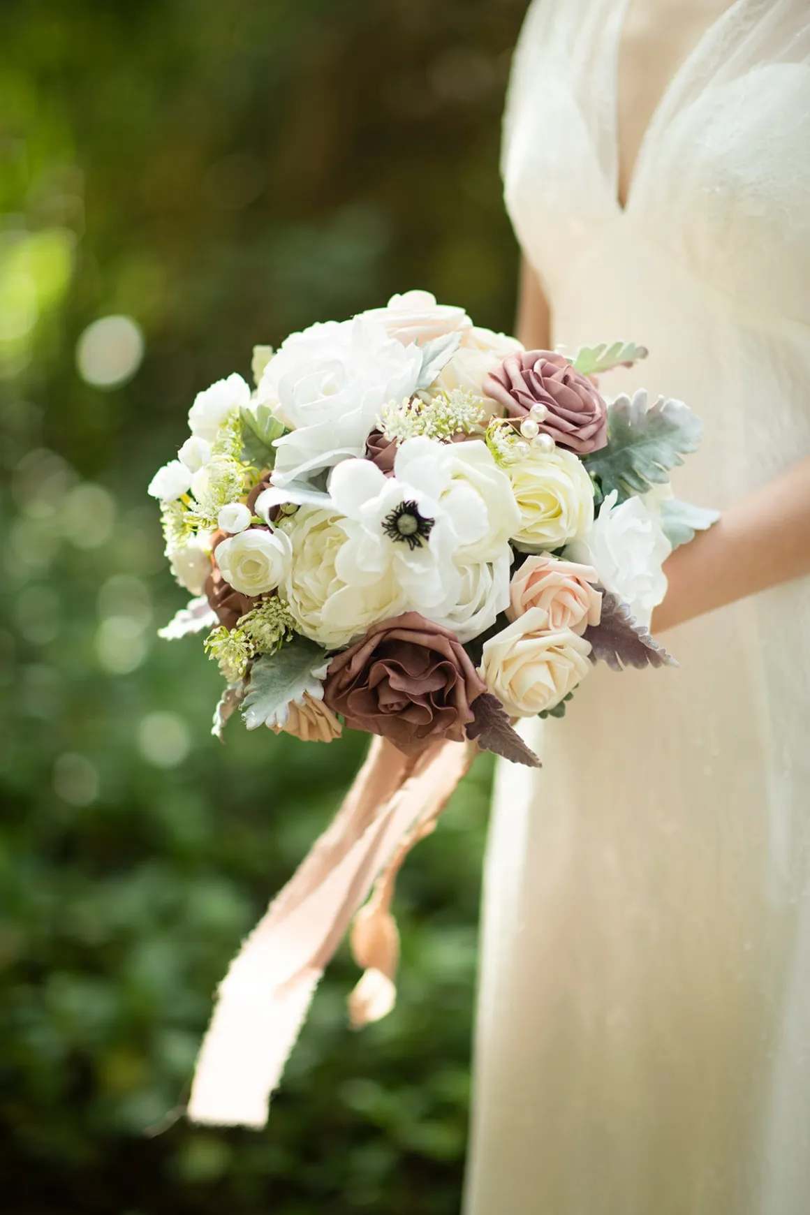 Small Round Bridal Bouquet in Dusty Rose & Cream | Clearance