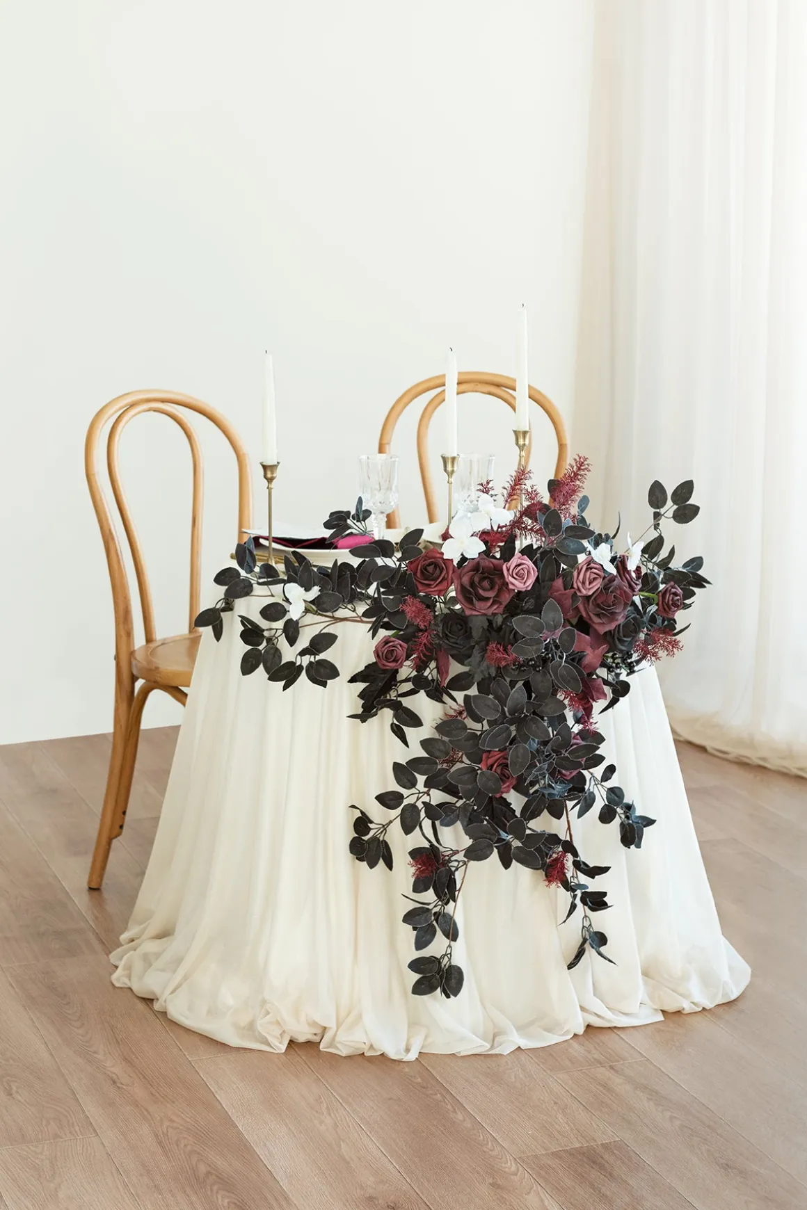 Sweetheart Table Floral Swags in Moody Burgundy & Black | Clearance