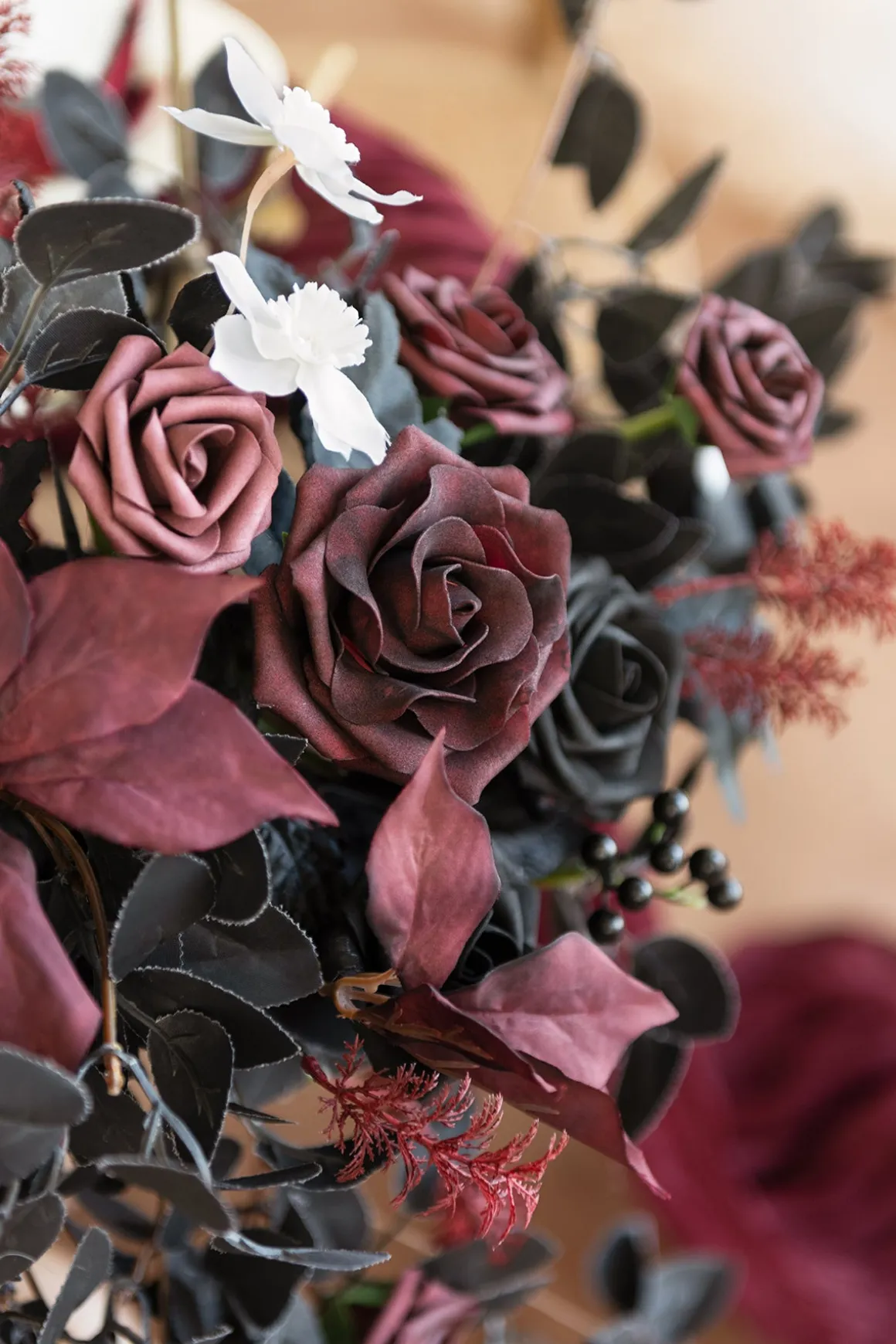 Sweetheart Table Floral Swags in Moody Burgundy & Black | Clearance