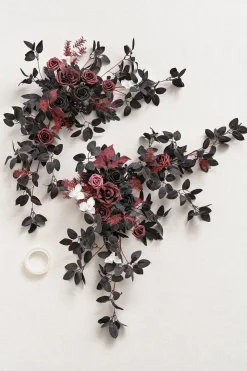 Sweetheart Table Floral Swags in Moody Burgundy & Black | Clearance
