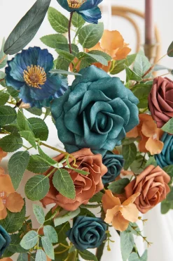 Sweetheart Table Floral Swags in Dark Teal & Burnt Orange
