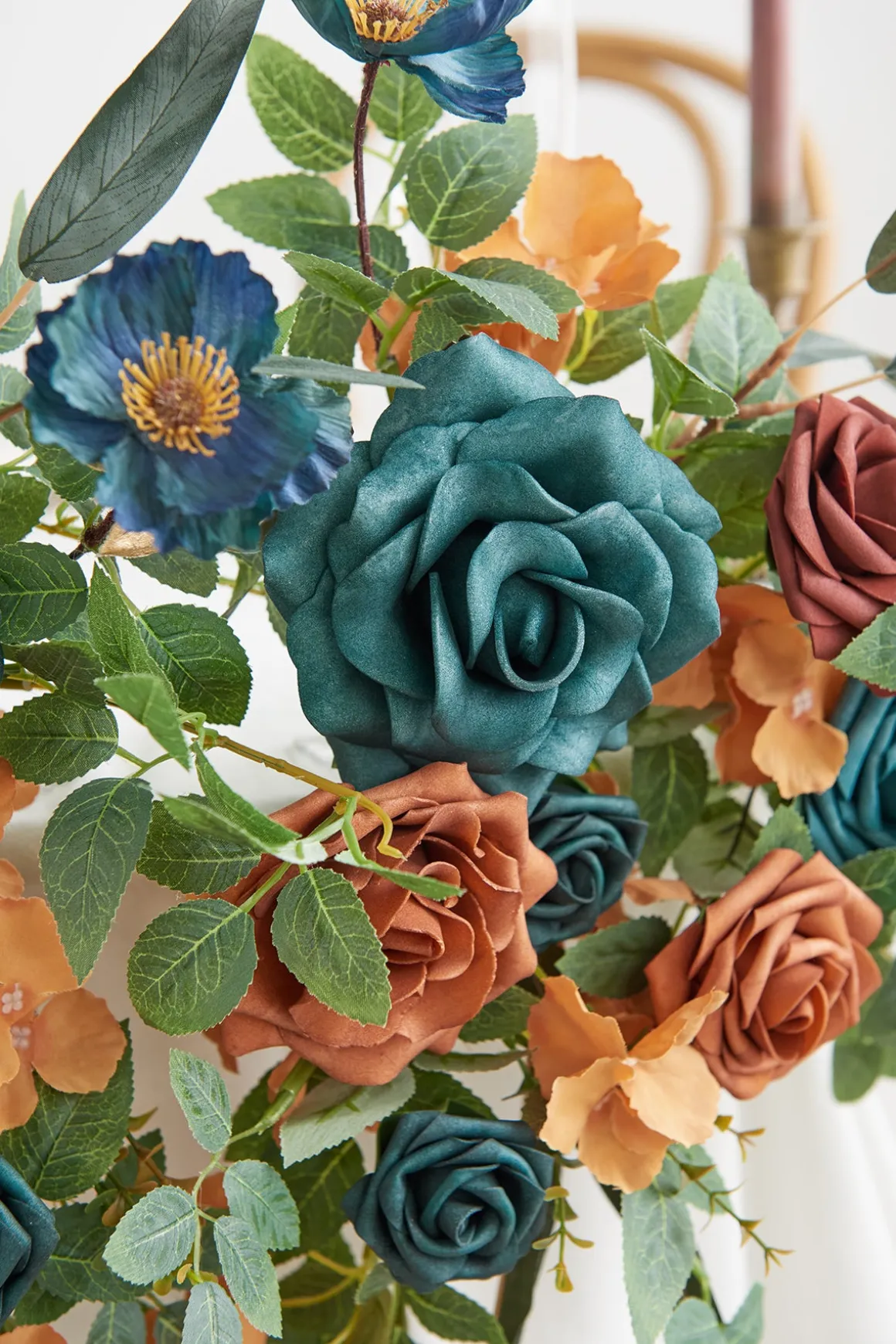 Sweetheart Table Floral Swags in Dark Teal & Burnt Orange