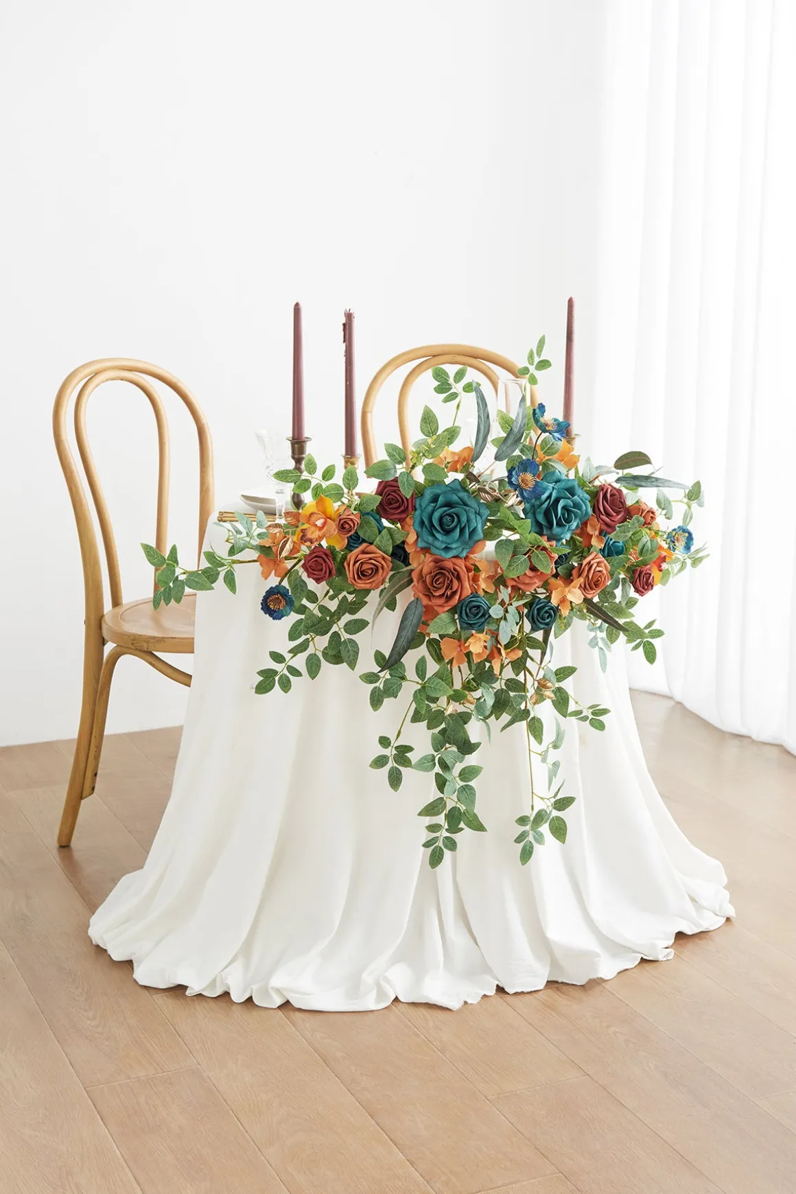 Sweetheart Table Floral Swags in Dark Teal & Burnt Orange