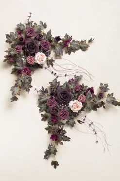 Sweetheart Table Floral Swags in Plum Velvet Wedding | Clearance