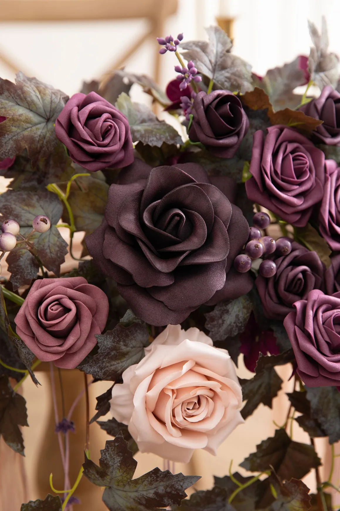 Sweetheart Table Floral Swags in Plum Velvet Wedding | Clearance