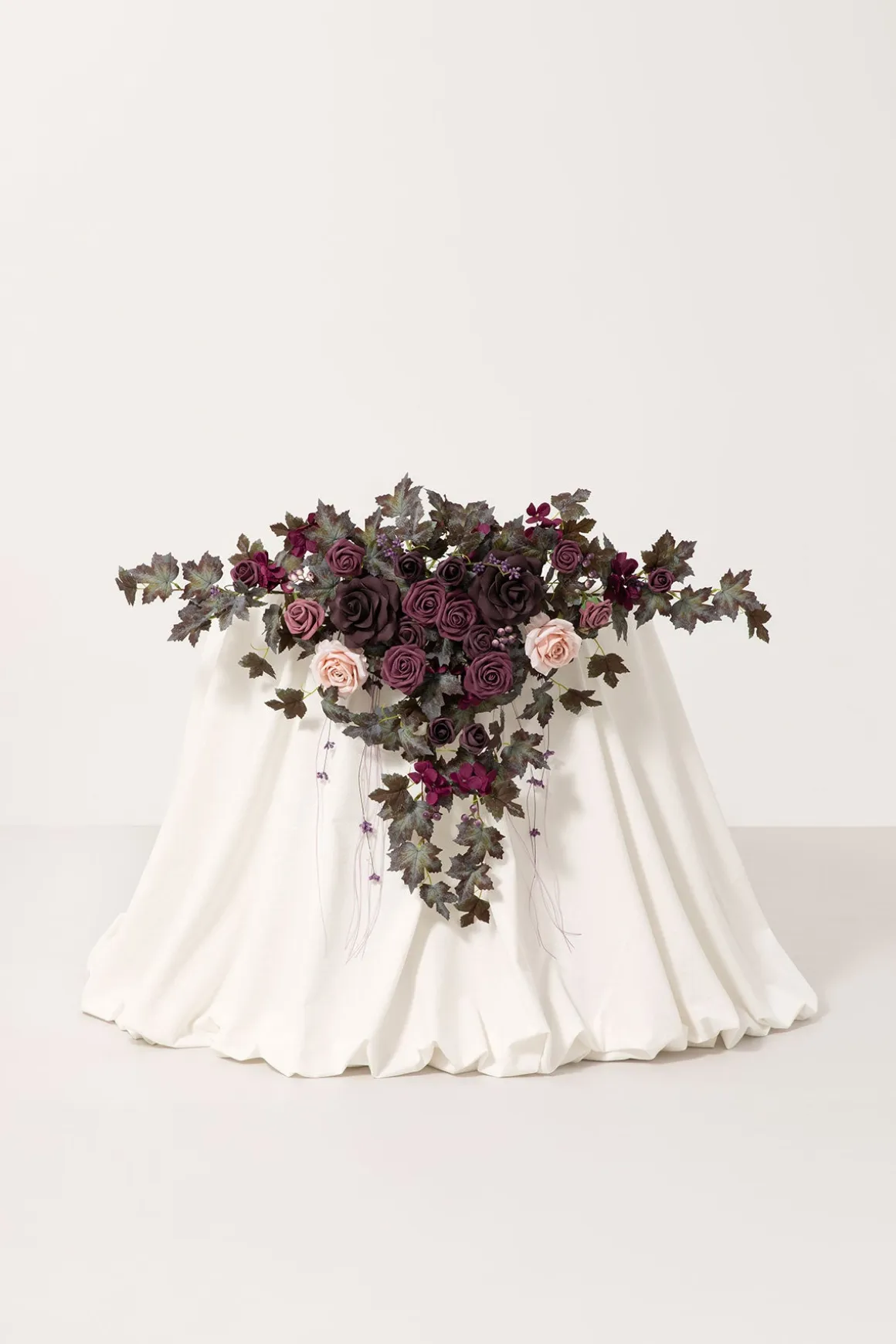 Sweetheart Table Floral Swags in Plum Velvet Wedding | Clearance
