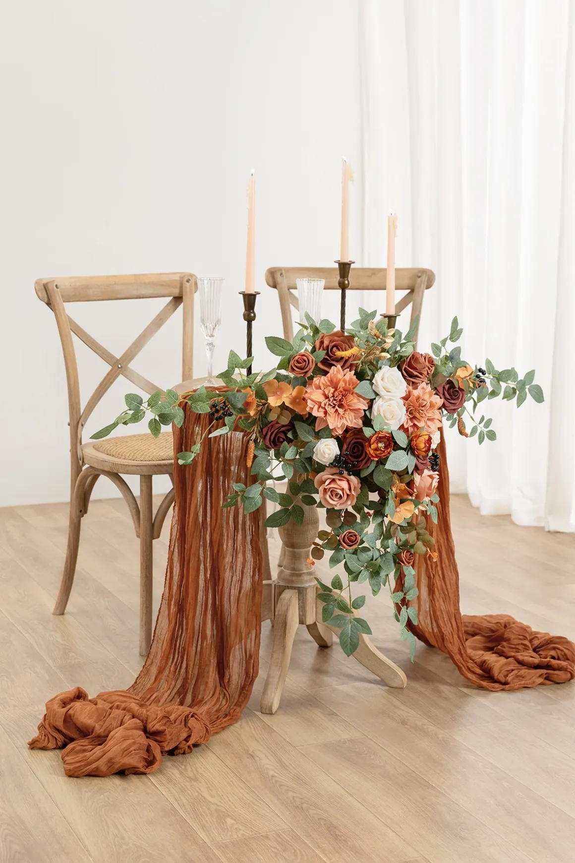 Sweetheart Table Floral Swags in Sunset Terracotta