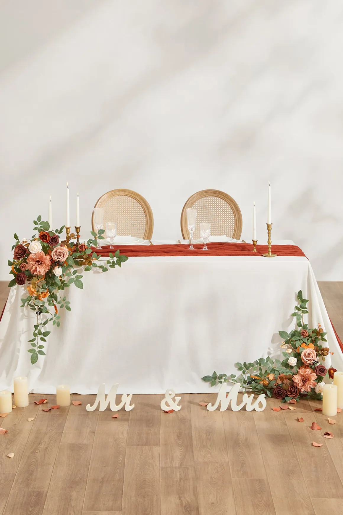 Sweetheart Table Floral Swags in Sunset Terracotta