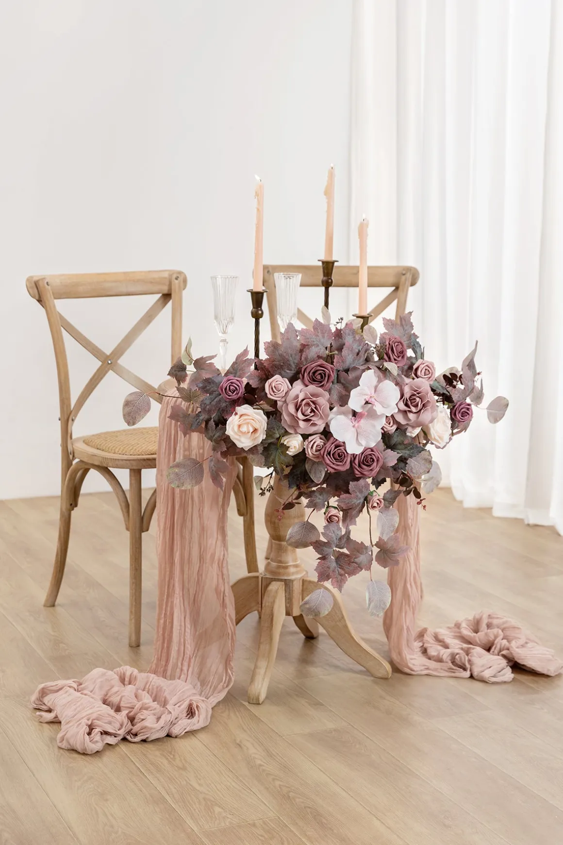Sweetheart Table Floral Swags in Flowing Mauve Romance