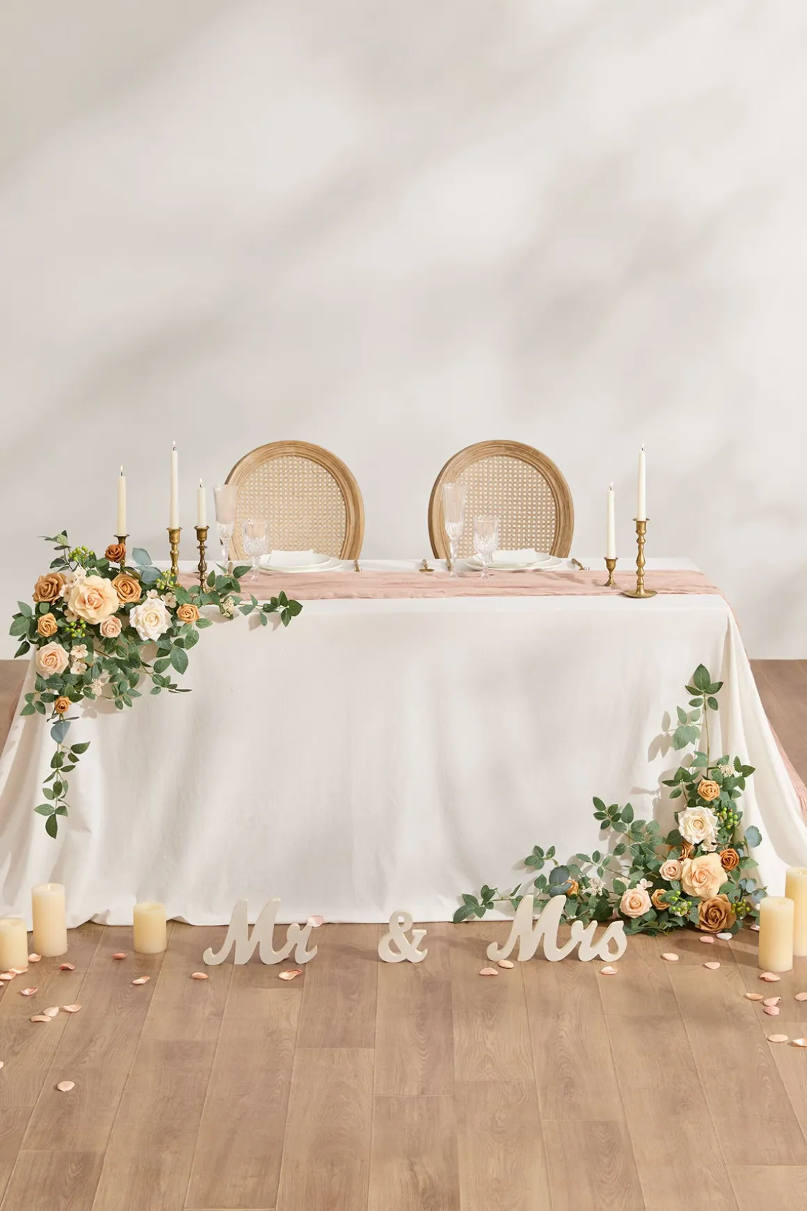Sweetheart Table Floral Swags in Sunny Peach & Apricot (Set of 2) | Clearance