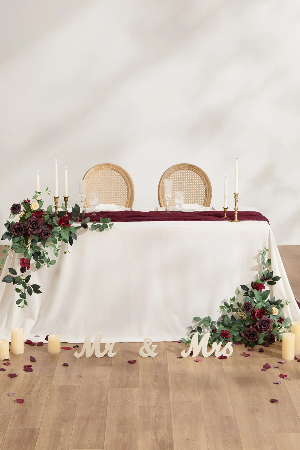 Sweetheart Table Floral Swags in Bordeaux Red & Wine