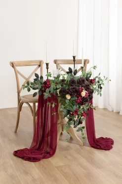 Sweetheart Table Floral Swags in Bordeaux Red & Wine