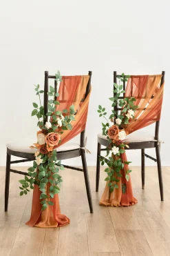 Wedding Aisle Chair Flower Decoration in Sunset Terracotta