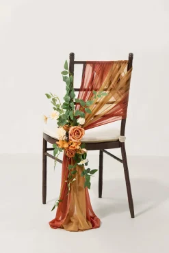 Wedding Aisle Chair Flower Decoration in Sunset Terracotta