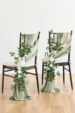 Wedding Aisle Chair Flower Decoration in White & Sage