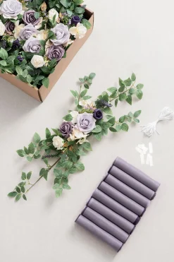 Wedding Aisle Chair Flower Decoration in Lilac & Gold