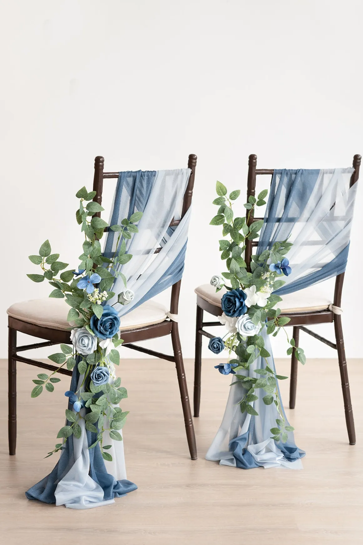 Wedding Aisle Chair Flower Decoration in Dusty Blue & Navy | Clearance