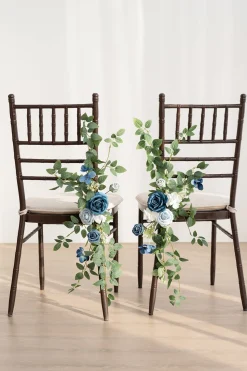 Wedding Aisle Chair Flower Decoration in Dusty Blue & Navy | Clearance