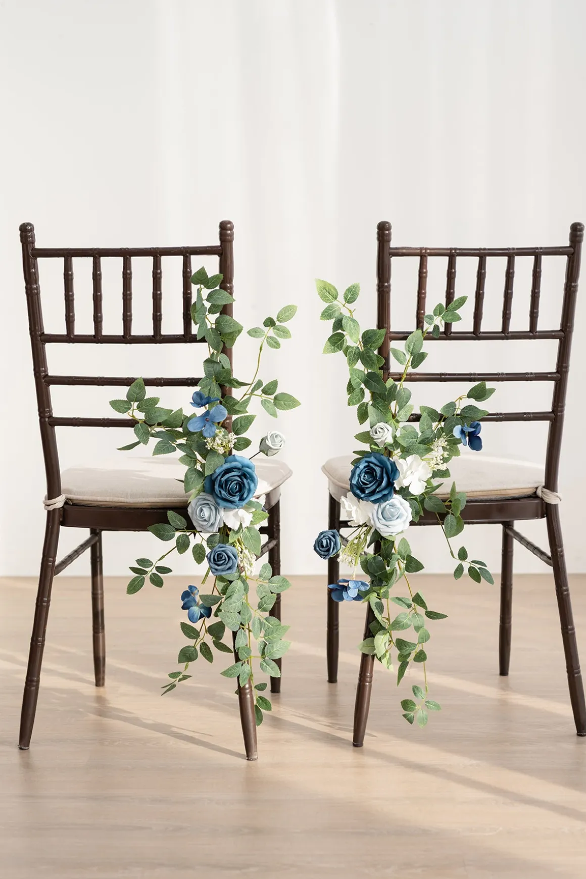 Wedding Aisle Chair Flower Decoration in Dusty Blue & Navy | Clearance