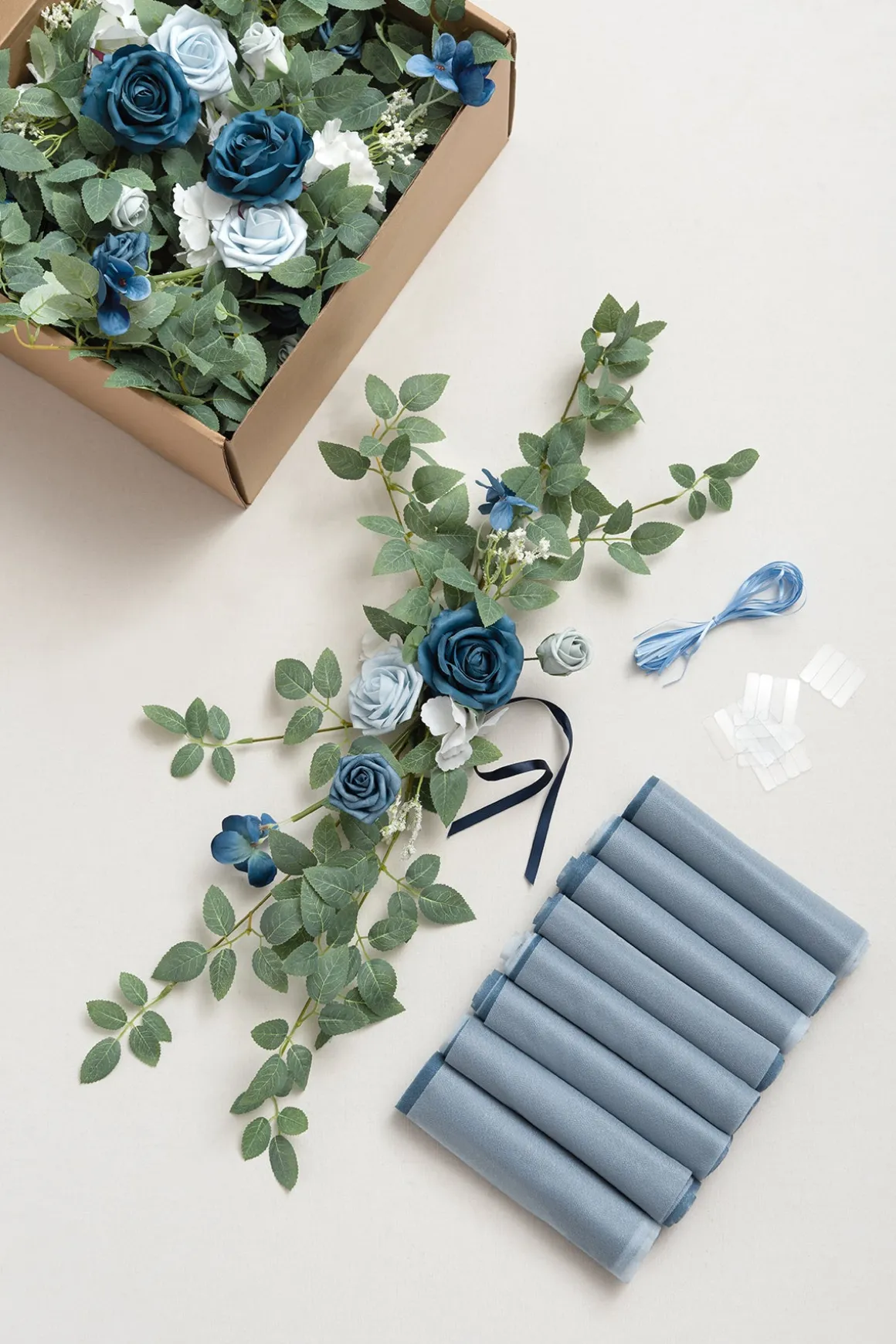 Wedding Aisle Chair Flower Decoration in Dusty Blue & Navy | Clearance