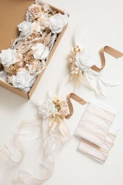 Wedding Aisle Decoration Pew Flowers in White & Beige | Clearance